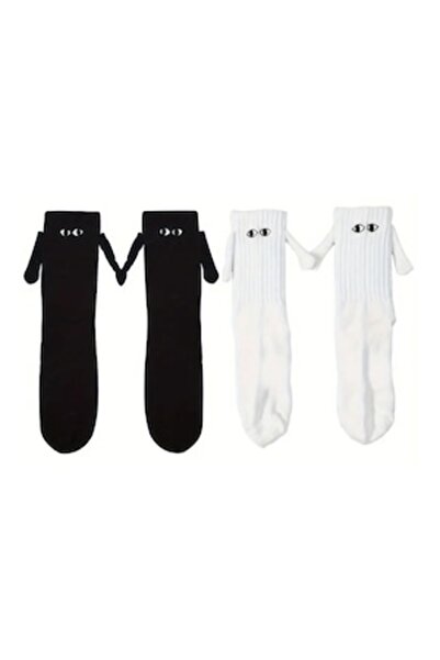 Valkry - Set of 2 Magnetic Socks That Hold Hands, Couple, One Size, White and Black