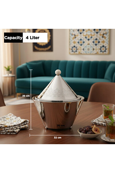 Inia Dinia ✨ Silver Pyramid Metal Food Container – 4 Liters | 35x32 cm by Diva Lady – Luxury that Keeps Food Hot ✨