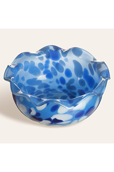 Zsa Zsa Zsu Aravalı Cam Dekoratif Kase 8x8x18 Cm Mavi - Beyaz