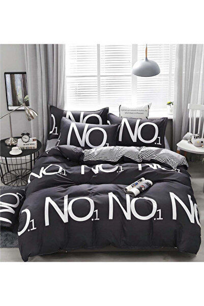 trendyhome Double Bed Bedding, Satin Cotton 4-Piece Set – Model NO.1, Black/White