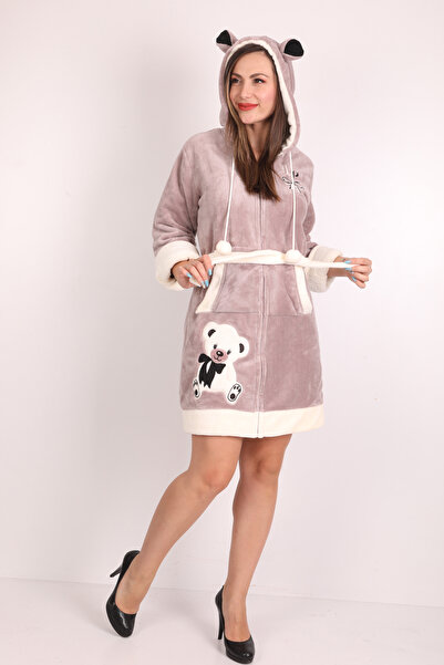 Wild Love Women's Hooded Embroidered Zippered Short Dressing Gown