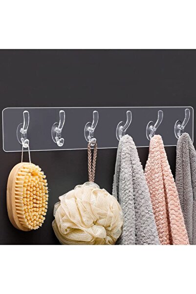 Sueva Versatile Self-Adhesive Transparent Hook Rack with 6 Adjustable Hooks
