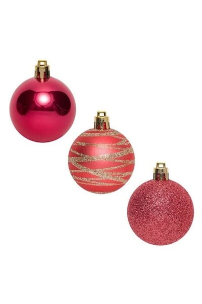 AB HOMES Globuri de Crăciun Premium roz, roșii și bej cu sclipici, Ø5cm, 12 b...