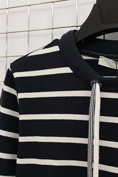 YXL COLLECTION Γυναικεία μπλούζα/φούτερ με ριγέ γιακά με κορδόνια με τρία τέταρτα μανίκια ελαφρύ