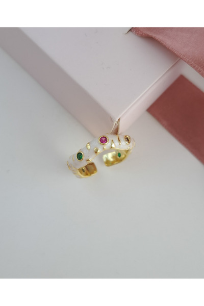 Norevia اشتري 3 واحصل على 2 خاتم فسيفساء من الحجر الملون المطلي بالمينا الأبيض