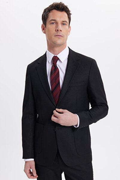 Tudors Men's Regular Fit Black Mono Collar Waist-Tied Suit with Pocket Pockets