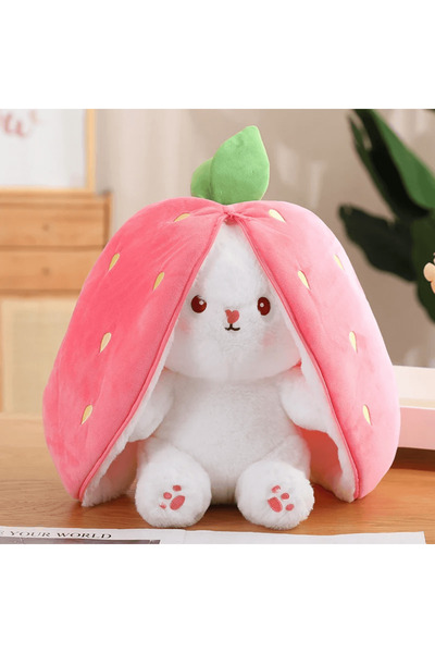 DrKala Plush Strawberry Bunny, 35 cm, Pink – Soft, Velvety