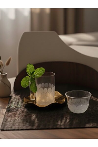 DECOSTYLE 18 Piece Modern Glass Tea Set with Decorated Steel Plates |   Premium Presentation Set