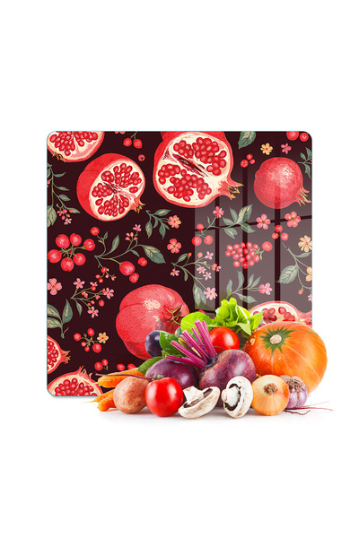 Decovetro Cam Kesme Tahtası ve Sunumluk Kare Nar Desenli 30 x 30 cm