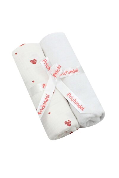 PRICHINDEL Set of 2 diapers, muslin and flannel, red hearts, 80 x 67 cm