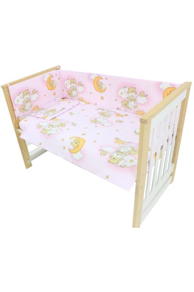 PRICHINDEL Set de lenjerie de pat pentru pătuț, 4 piese, bumbac, „Ursuleț Som...