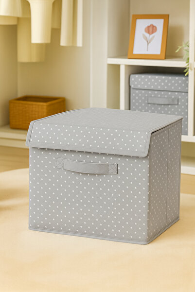 Spartek home textile 1Piece-Covered Patterned Closet Laundry Toy Organizer Folding Storage Box with Lid 30X30X30