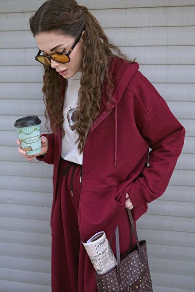 Ceylan Otantik Burgundy 3 Thread Basic Cardigan