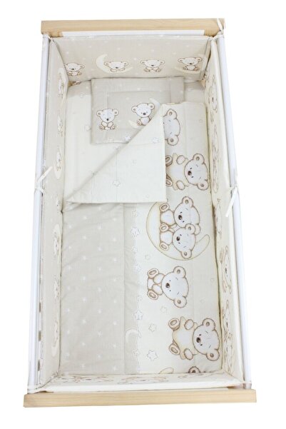 PRICHINDEL Set de lenjerie de pat 5 piese, Prichindel, dungi crem ursuleț, 14...