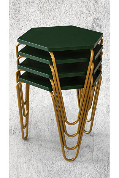 Veys Sehpa GOLD BOYA - 4 LÜ PİRAMİT ZİGON SEHPA YEŞİL