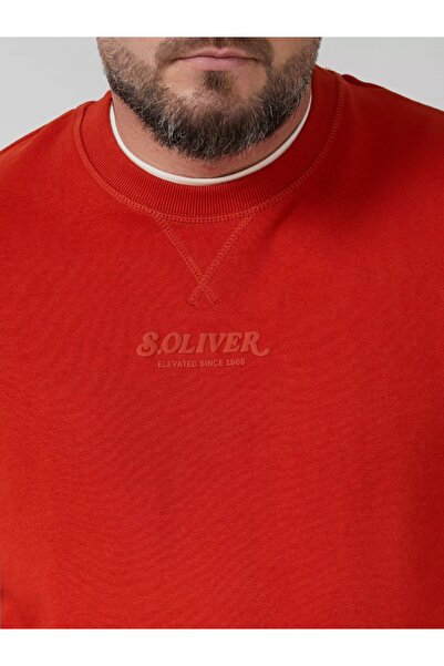 s.Oliver Big Sizes Men's big size blouse with neckline, logo, Regular Fit, Brick red