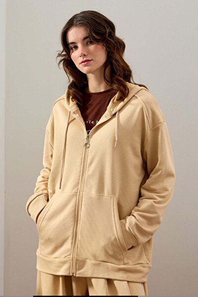 Ceylan Otantik Beige Anthracite 3 Thread Basic Cardigan