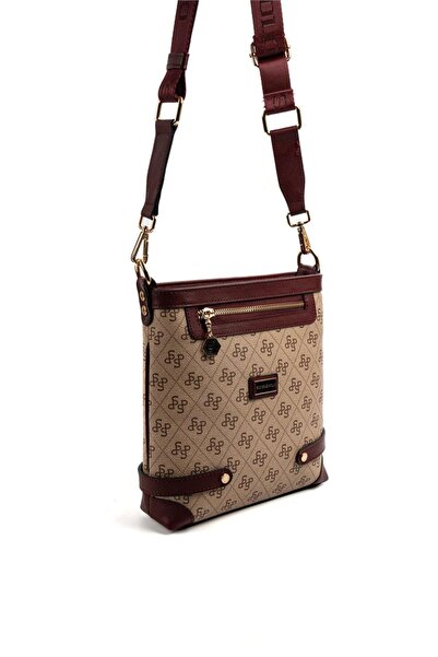 Silver Polo Silver & Polo Sp1120 Women's Crossbody Bag Monogram Dark Beige-Burgundy