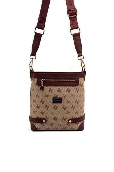 Silver Polo Silver & Polo Sp1120 Women's Crossbody Bag Monogram Dark Beige-Burgundy