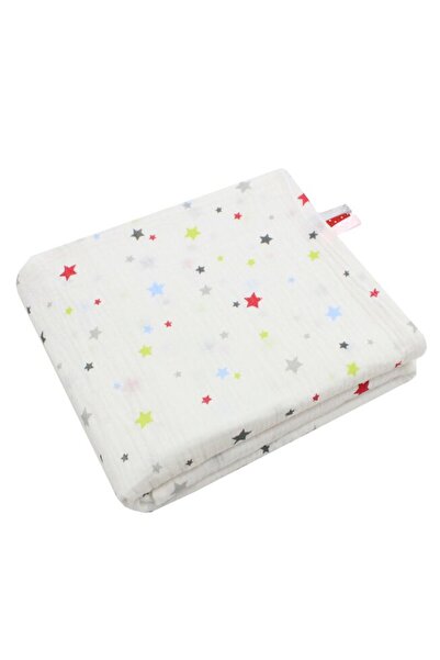 PRICHINDEL Maxi Muslin Blanket, colored stars, white, 120 x 160 cm