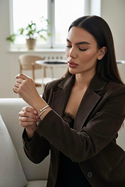 neslyaccessories Stamped Silver Steel Nail Bracelet (Thick)