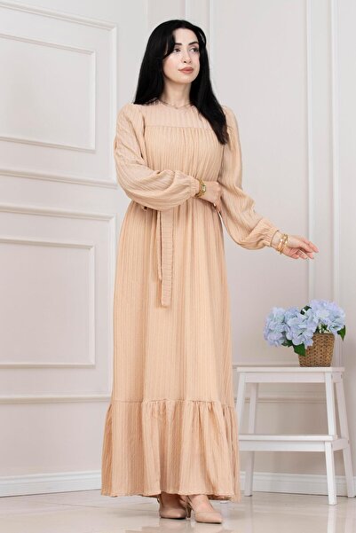 Sevitli Ρόμπα Σαχάρα Τεσεττύρ Φόρεμα-ΚΡΕΜ