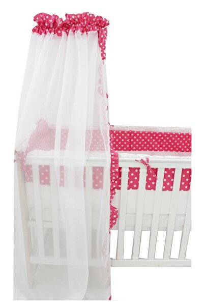 PRICHINDEL Baldachin roz închis cu buline albe mari, 300x160 cm