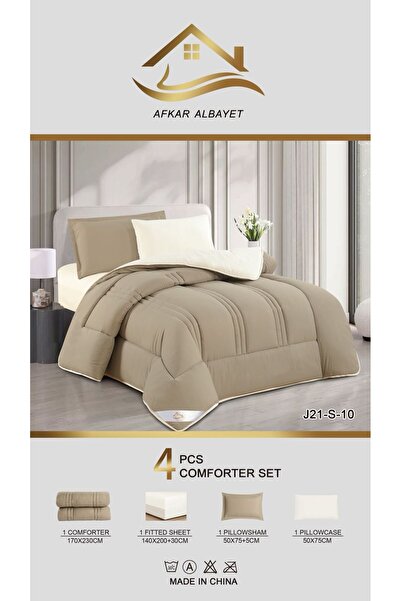 Afkar Albayet Single and a half bedsheet set, 4 pieces, plain microfiber