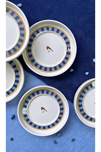 Erbaşlar Sevda Kuşu Pink 6-Piece Tea Plate Set