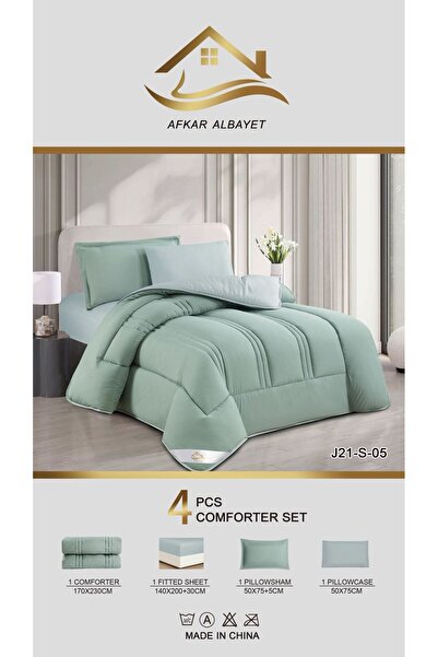 Afkar Albayet Single and a half bedsheet set, 4 pieces, plain microfiber