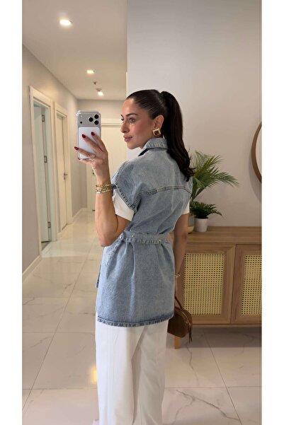 BİRCANÇİL Vestă din denim cu curea cu împânzire de zăpadă Torble