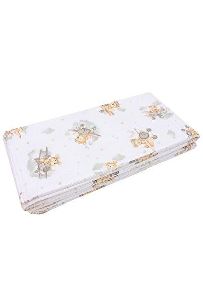 PRICHINDEL Set of 2 crib bumpers, cotton, Bear in airplane cream, 120x60 cm, white