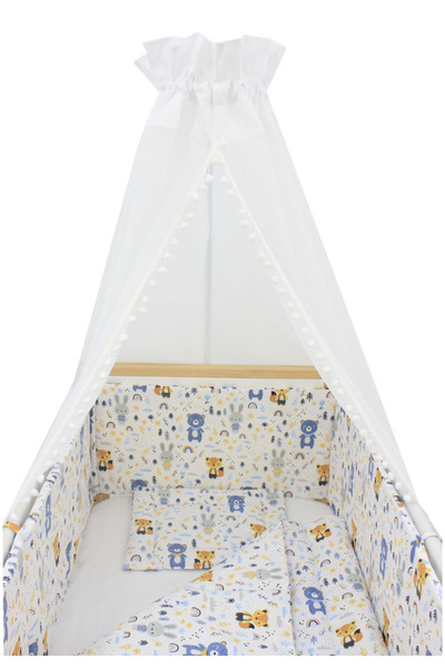 PRICHINDEL Copertină pentru pătuț, voal, albă cu ciucuri, 200 x 160 cm