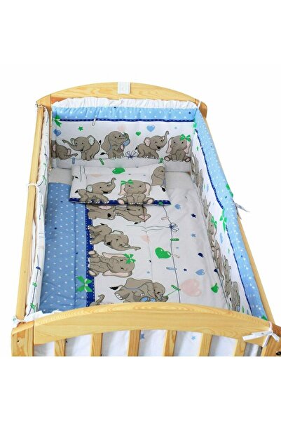 PRICHINDEL Lenjerie de pat pentru bebeluși, seria Blue Elephant, 5 piese, 140...