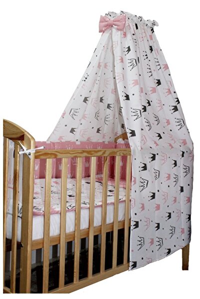 PRICHINDEL Set de lenjerie de pat cu baldachin, 6 piese, roz prințesă, 120 x ...