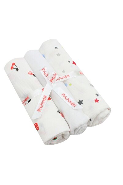 PRICHINDEL Set de 3 scutece din pânză, căpșuni și steluțe colorate, muselină ...