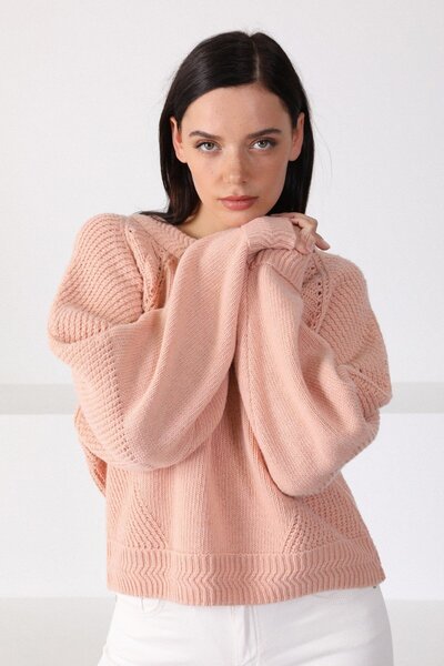 Ferraro Powder Round Neck Wool Women's Knitwear Sweater