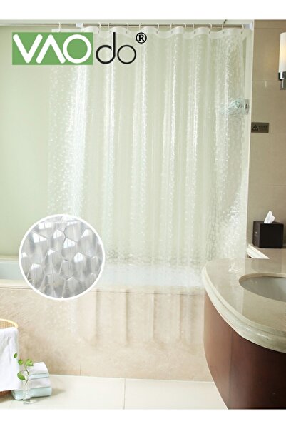 VAODO Cobblestone Pattern Waterproof Bath Curtain Mold and Mildew Resistant Plastic Shower Curtain with 12