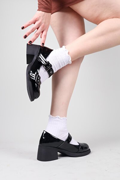 Birikon Valoris Double Belted Patent Leather Heeled Shoes Black