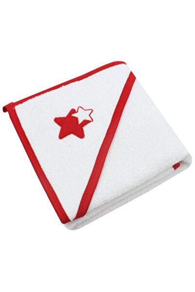PRICHINDEL Hooded towel, cotton, red stars, 80 x 100 cm, white