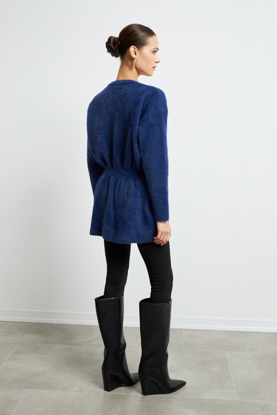Bipantolon Women's Navy Blue Soft Knit Cardigan with Gold Snap Detail