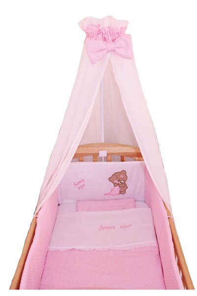 PRICHINDEL Lenjerie de pat cu 6 piese, Ursuleț Mic, roz, 120 x 60 cm