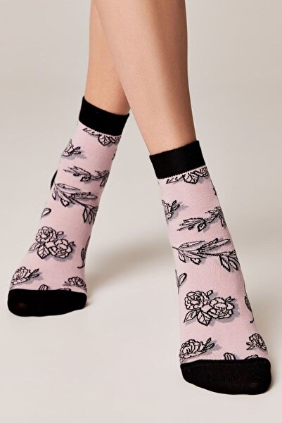 Conte Elegant Women's cotton socks with "Embossed Flowers" patterns, Conte Cl...