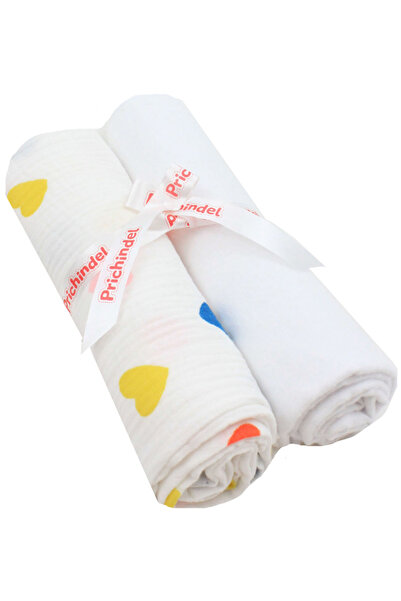 PRICHINDEL Set 2 scutece, muselină și flanel, inimioare colorate, alb, 80 x 6...