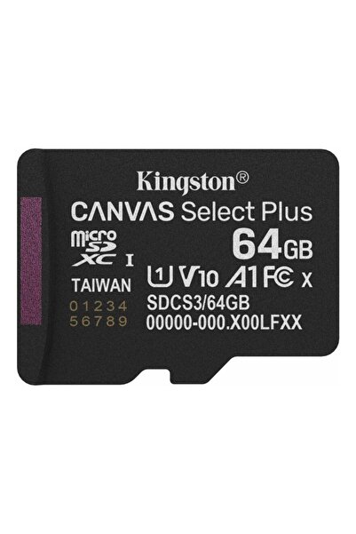 Kingston Κάρτα MicroSD 64GB Canvas Select Plus, Κλάση 10, UHS-I U3, A1, 150MB/s, Μαύρο