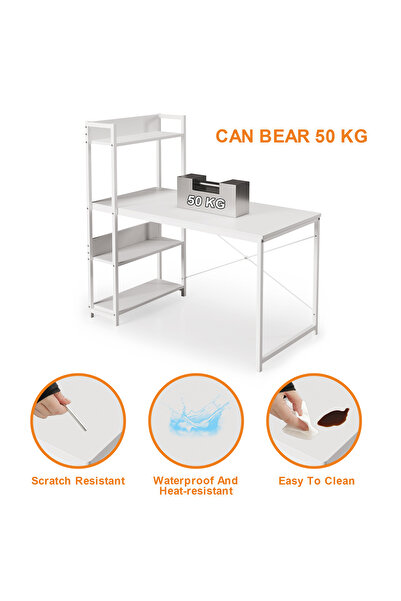 Bojasmiial Computer Table with 4 Tier Shelves -120 L x 50cm W x 72cm H