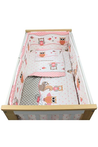 PRICHINDEL Set de lenjerie de pat, 5 piese, Bufnițe Roz, 120x60 cm