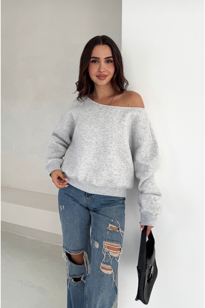 Noa&Noa Gri kayık yaka 3 iplik sweat