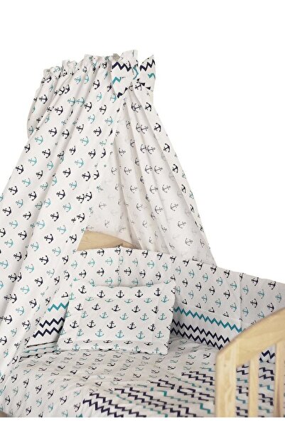 PRICHINDEL Set de lenjerie de pat cu baldachin, 6 piese, ancore, 120 x 60 cm