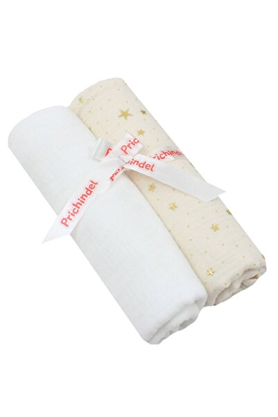 PRICHINDEL Set de 2 scutece din muselină, stele metalice, fildeș cu alb, 80 x...